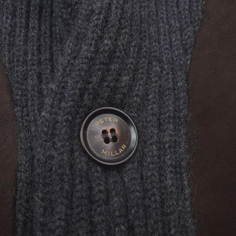 Peter Millar Sweater Mens XL Gray Suede Wool Cashmere Shawl Collar Cardigan